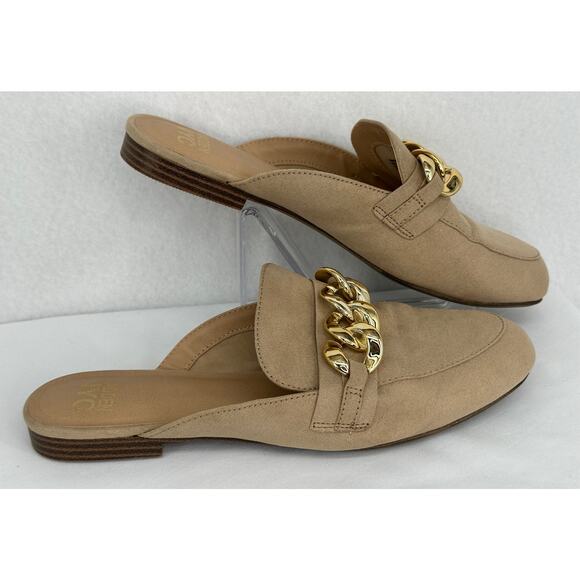 Madden NYC Mule Slip On Flats Tan with Gold Chain Accent 9 - Picture 2 of 8